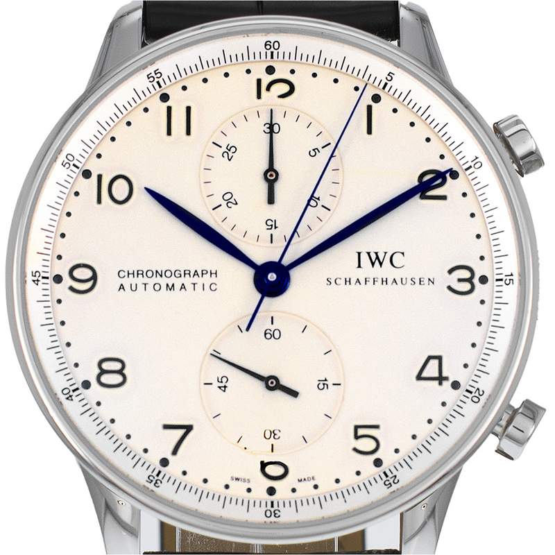 Montre d'occasion IWC Portugaise Chronographe homme automatique bracelet cuir cresus - vue D1