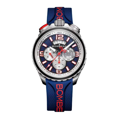 Montre d'occasion BOMBERG Bolt-68 Heritage Blue and Red homme quartz bracelet caoutchouc