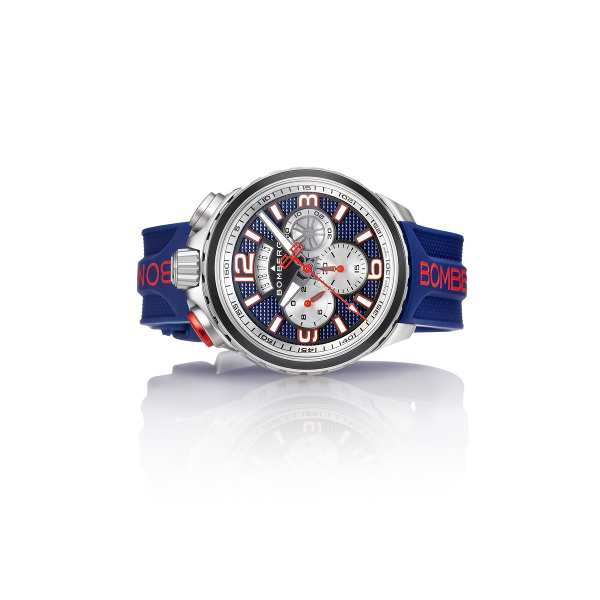 Montre d'occasion BOMBERG Bolt-68 Heritage Blue and Red homme quartz bracelet caoutchouc - vue D2