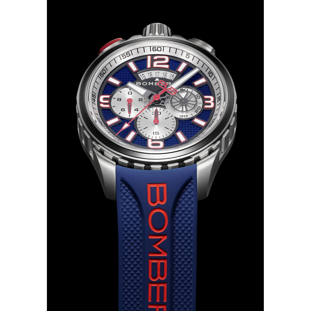 Montre d'occasion BOMBERG Bolt-68 Heritage Blue and Red homme quartz bracelet caoutchouc - vue D3