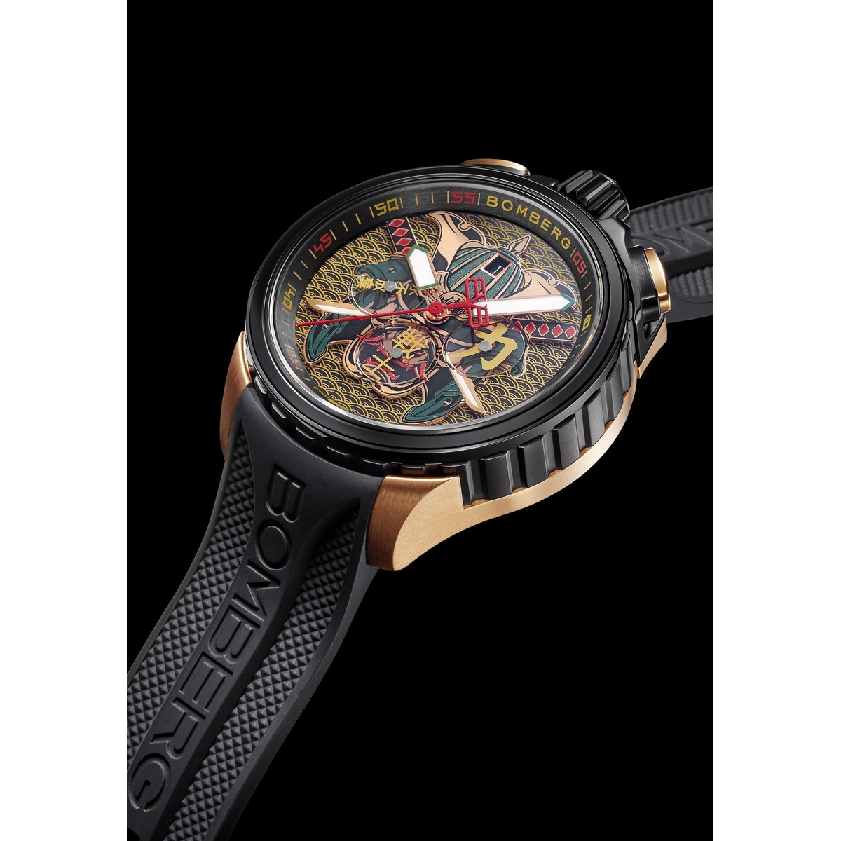 Montre d'occasion BOMBERG Bolt-68 Heritage Golden Samourai homme quartz bracelet caoutchouc - vue 2