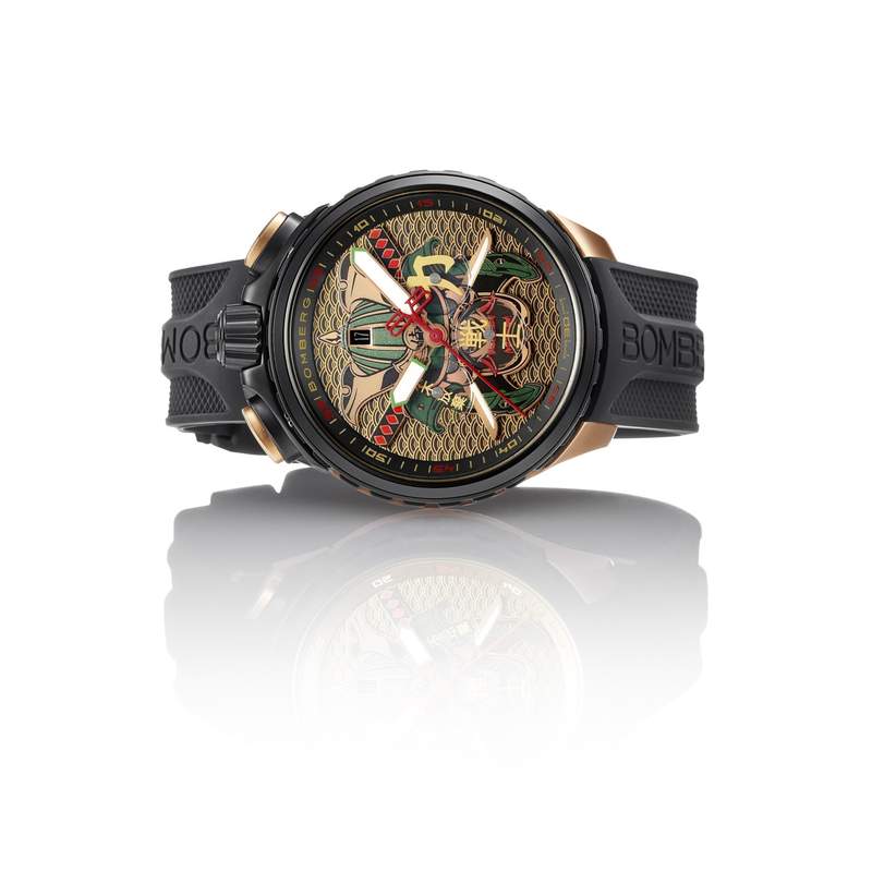 Montre d'occasion BOMBERG Bolt-68 Heritage Golden Samourai homme quartz bracelet caoutchouc - vue D3