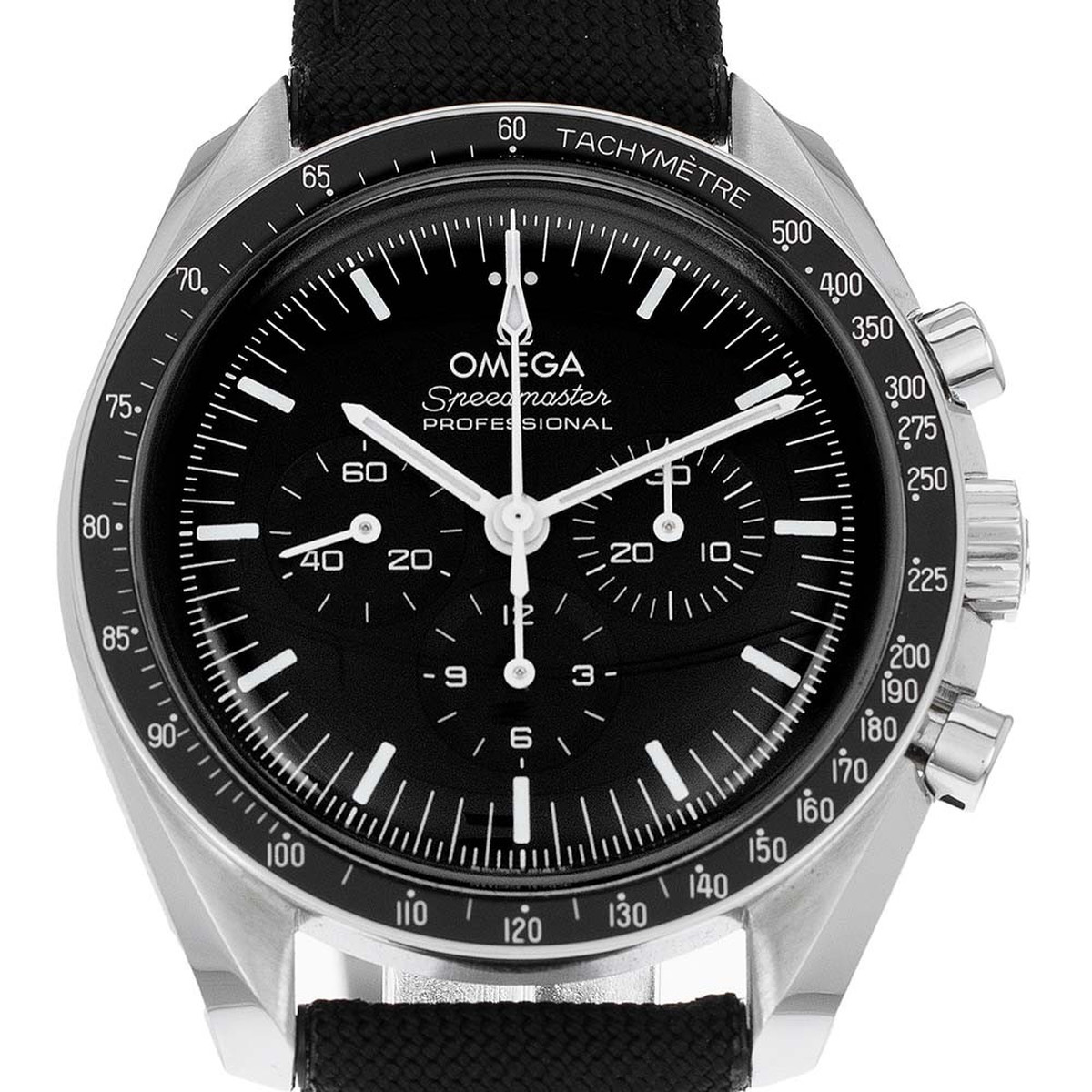 Montre d'occasion OMEGA Speedmaster Moonwatch homme mécanique bracelet textile - vue D1