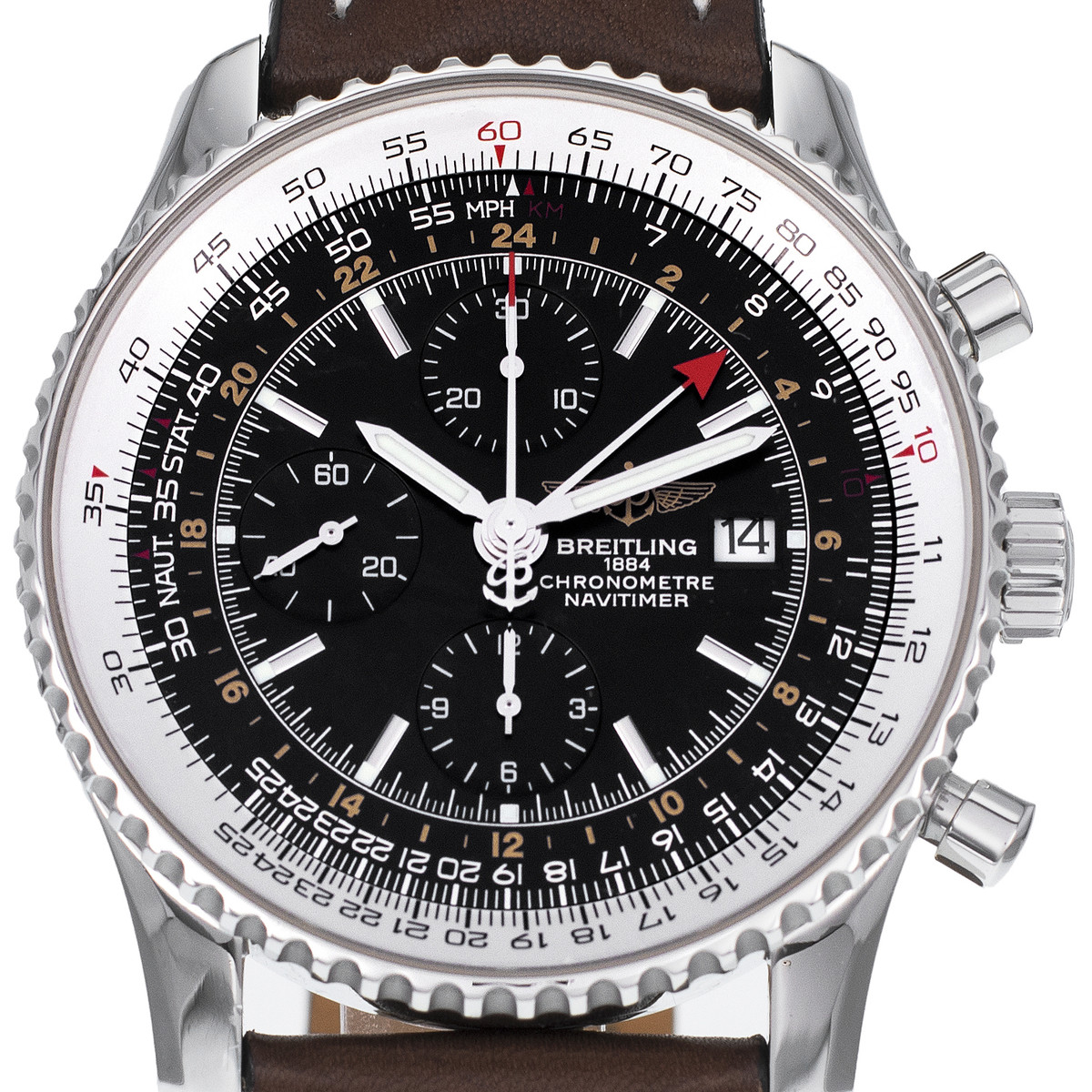 Montre d'occasion BREITLING Navitimer World homme automatique bracelet cuir d'origine - vue D1