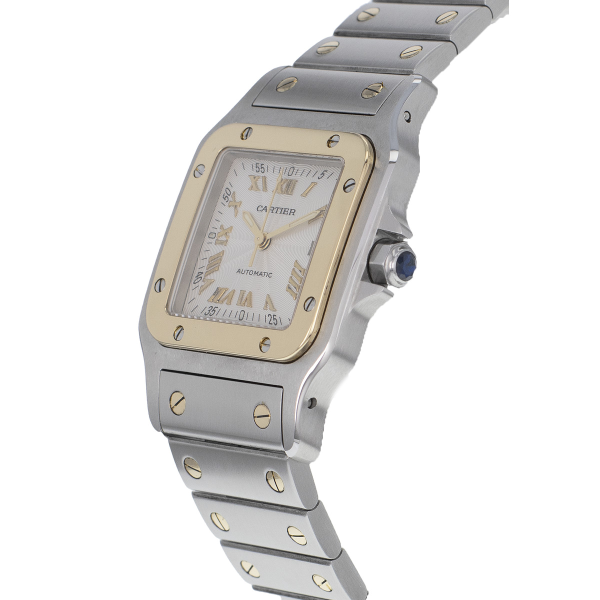 Montre d'occasion CARTIER Santos Galbée mixte automatique bracelet or jaune 750/000 et acier - vue D2