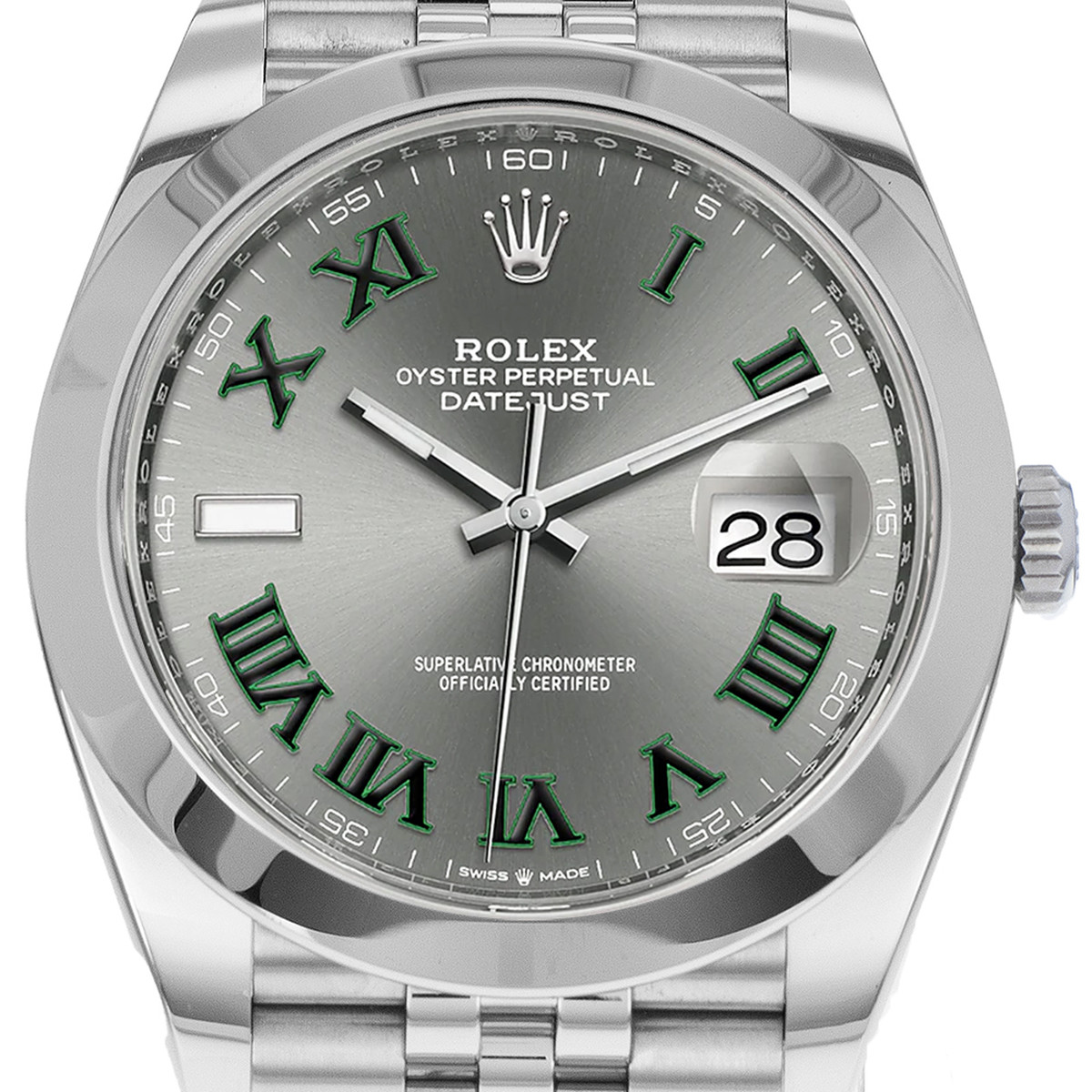 Montre d'occasion ROLEX DateJust Wimbledon homme mouvement automatique certifié (cosc) bracelet acier - vue D1