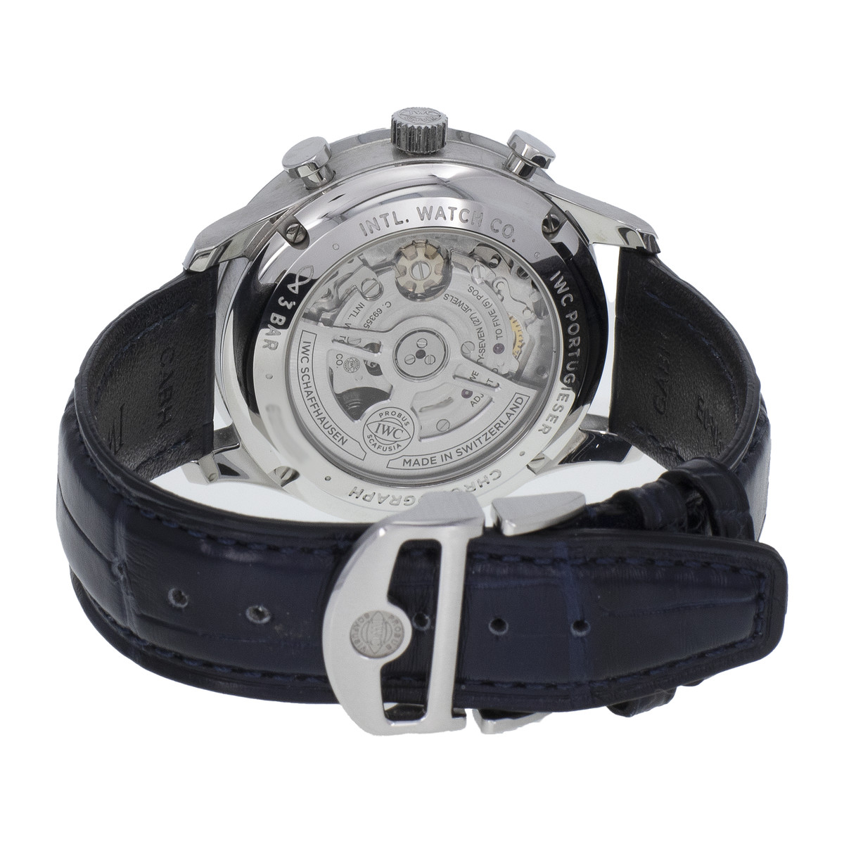 Montre d'occasion IWC Portugaise Chronographe homme automatique bracelet cuir d'origine - vue 3