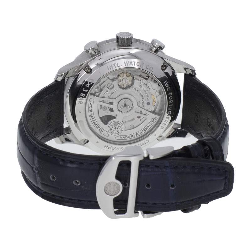 Montre d'occasion IWC Portugaise Chronographe homme automatique bracelet cuir d'origine - vue 3