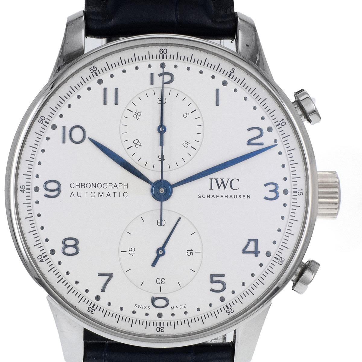Montre d'occasion IWC Portugaise Chronographe homme automatique bracelet cuir d'origine - vue D1