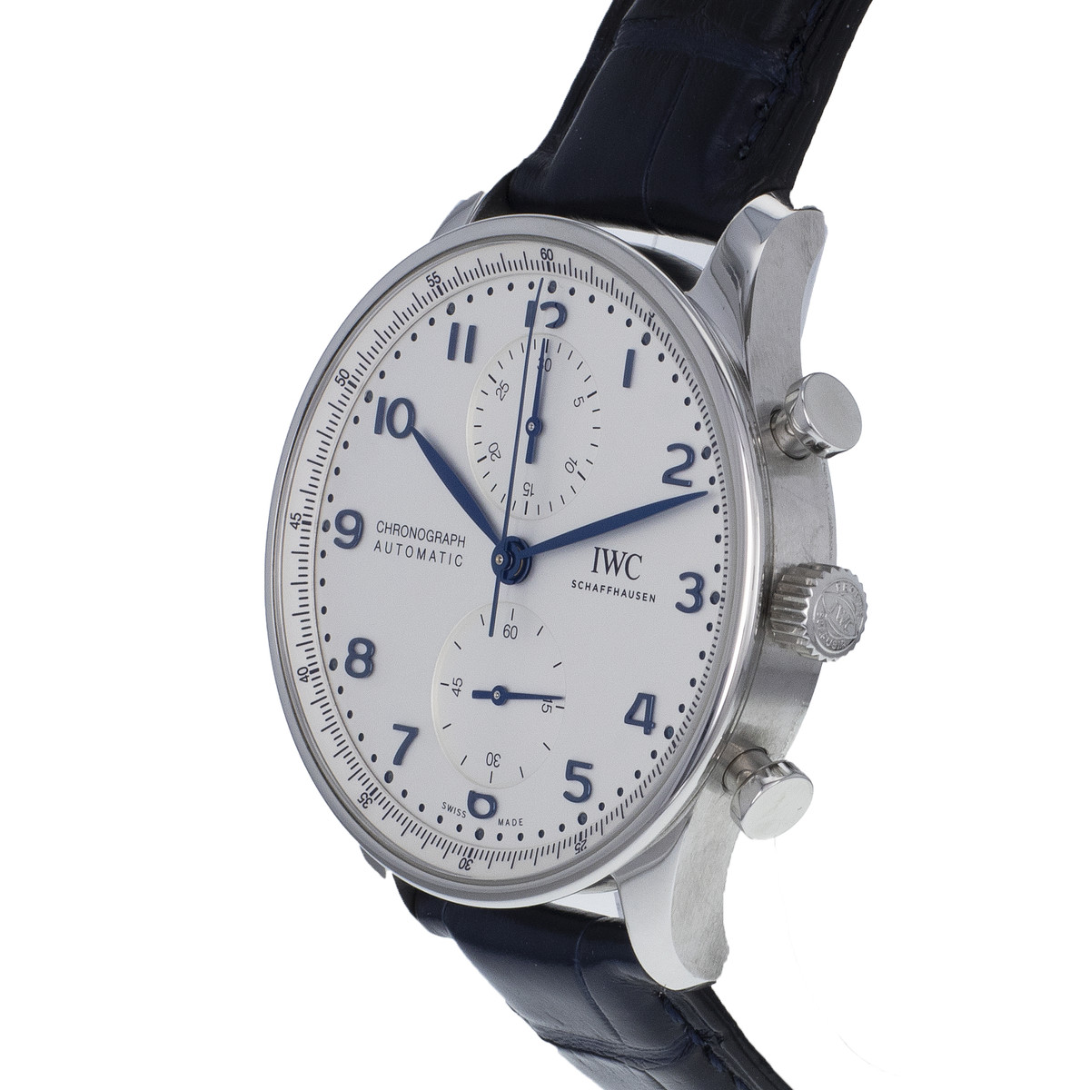 Montre d'occasion IWC Portugaise Chronographe homme automatique bracelet cuir d'origine - vue D2