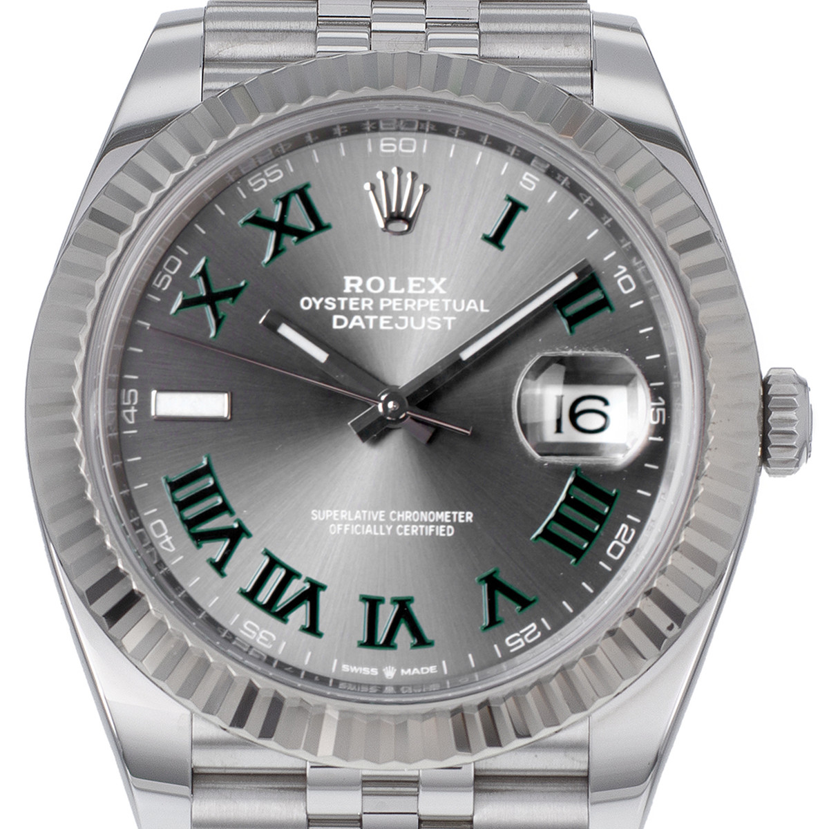 Montre d'occasion ROLEX DateJust Wimbledon homme mouvement automatique certifié (cosc) bracelet acier - vue D1
