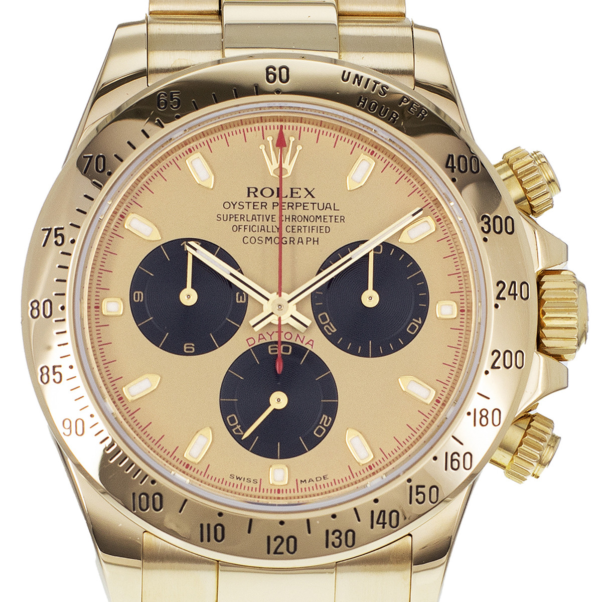 Montre d'occasion ROLEX Cosmograph Daytona homme mouvement automatique certifié (cosc) bracelet or jaune 750/000 - vue D1
