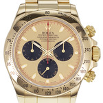Montre d'occasion ROLEX Cosmograph Daytona homme mouvement automatique certifié (cosc) bracelet or jaune 750/000 - vue D1