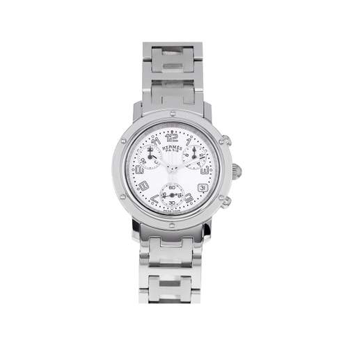 Tweedehands HERMES Clipper Chronograaf Lady dameshorloge met quartz, stalen armband