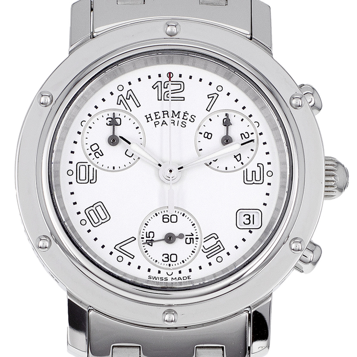 Montre d'occasion HERMES Clipper Chronographe Lady femme quartz bracelet acier - vue D1