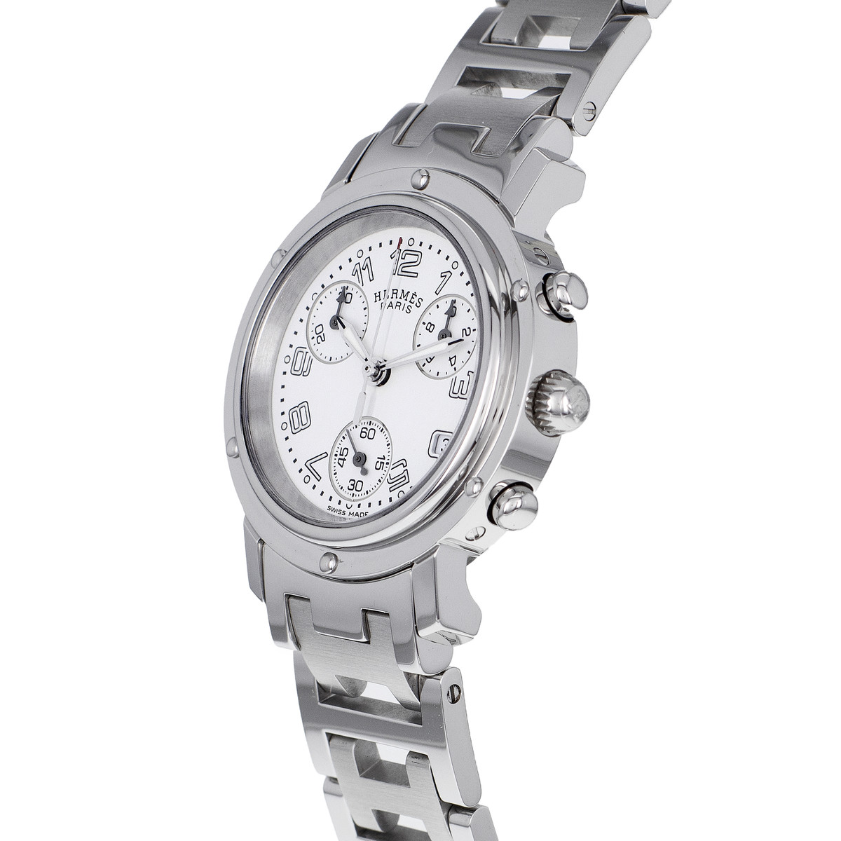 Montre d'occasion HERMES Clipper Chronographe Lady femme quartz bracelet acier - vue D2