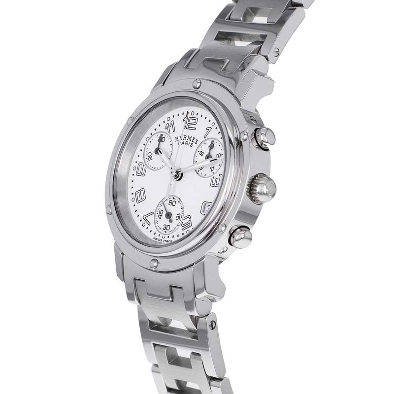 Montre d'occasion HERMES Clipper Chronographe Lady femme quartz bracelet acier - vue D2