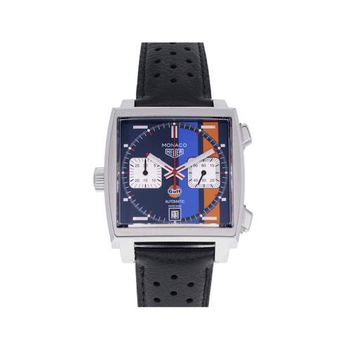 Montre d'occasion TAG HEUER Monaco Steve McQueen Gulf Limited Edition homme automatique bracelet cuir d'origine