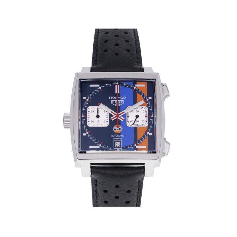 Montre d'occasion TAG HEUER Monaco Steve McQueen Gulf Limited Edition homme automatique bracelet cuir d'origine - vue 1
