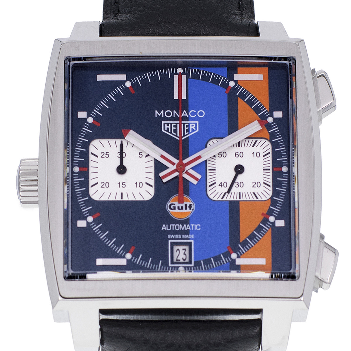 Montre d'occasion TAG HEUER Monaco Steve McQueen Gulf Limited Edition homme automatique bracelet cuir d'origine - vue D1