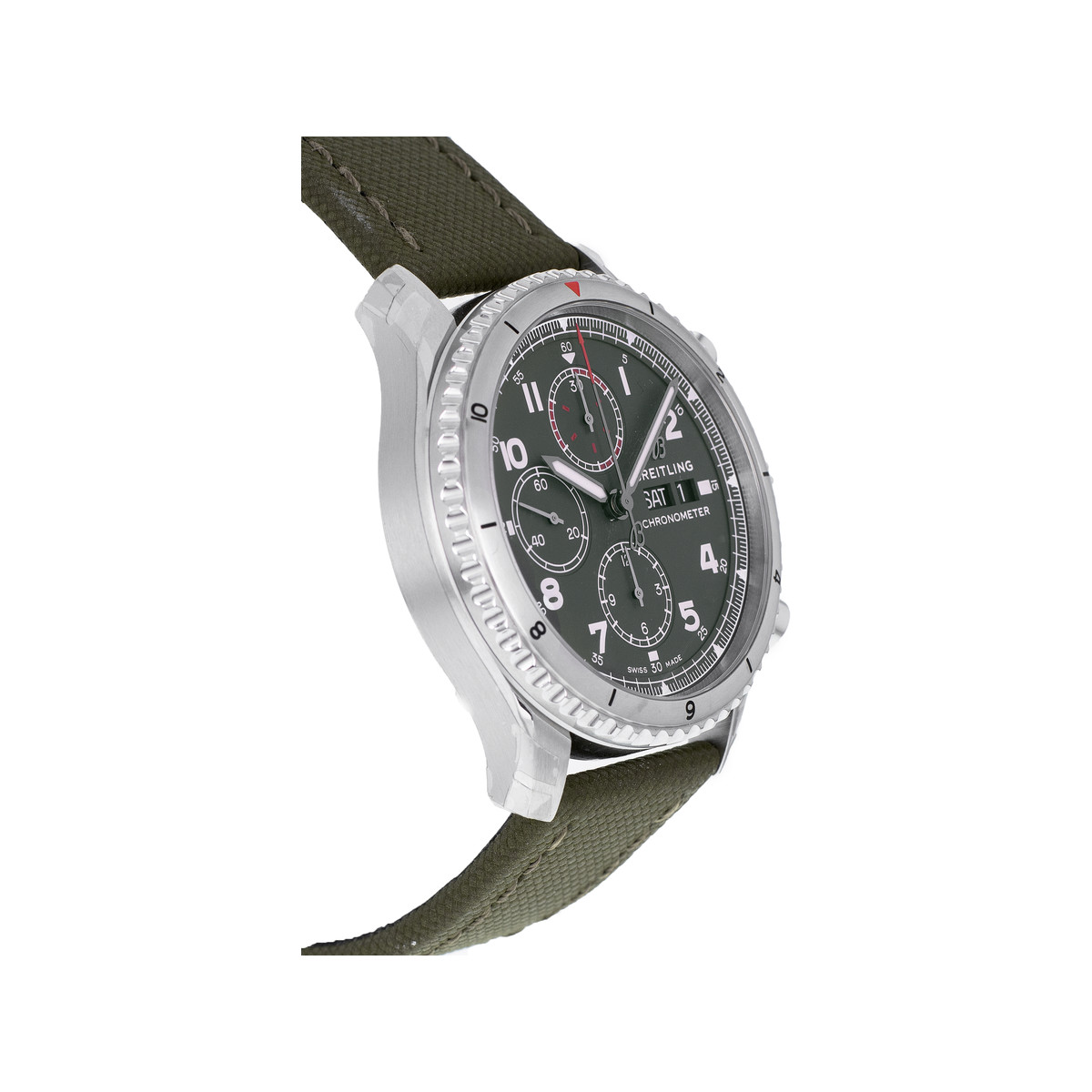 Montre d'occasion BREITLING Aviator 8 Chronograph 43 Curtiss Warhawk homme mouvement automatique certifié (cosc) bracelet cuir d'origine - vue 2