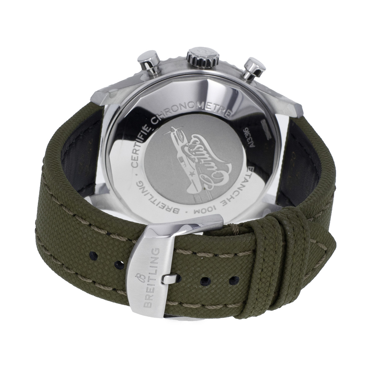 Montre d'occasion BREITLING Aviator 8 Chronograph 43 Curtiss Warhawk homme mouvement automatique certifié (cosc) bracelet cuir d'origine - vue 3