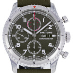 Montre d'occasion BREITLING Aviator 8 Chronograph 43 Curtiss Warhawk homme mouvement automatique certifié (cosc) bracelet cuir d'origine - vue D1