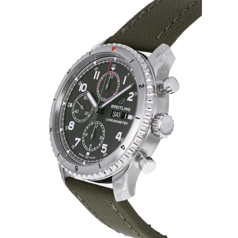 Montre d'occasion BREITLING Aviator 8 Chronograph 43 Curtiss Warhawk homme mouvement automatique certifié (cosc) bracelet cuir d'origine - vue D2