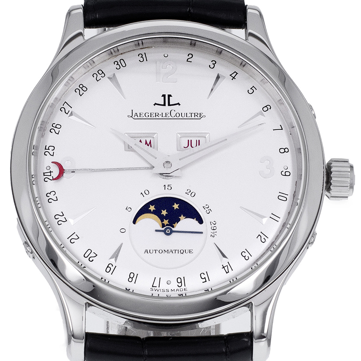 Montre d'occasion JAEGER Master Calendar Triple Date homme automatique bracelet cuir d'origine - vue D1