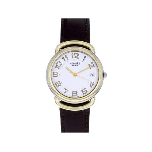 Montre d'occasion HERMES Pullman Kingsize mixte quartz bracelet cuir cresus