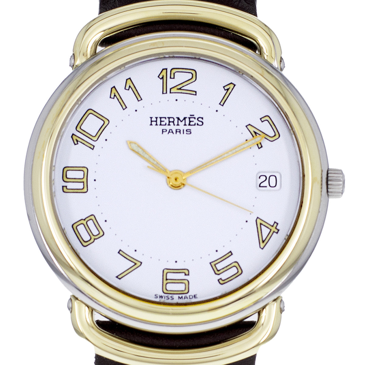 Montre d'occasion HERMES Pullman Kingsize mixte quartz bracelet cuir cresus - vue D1