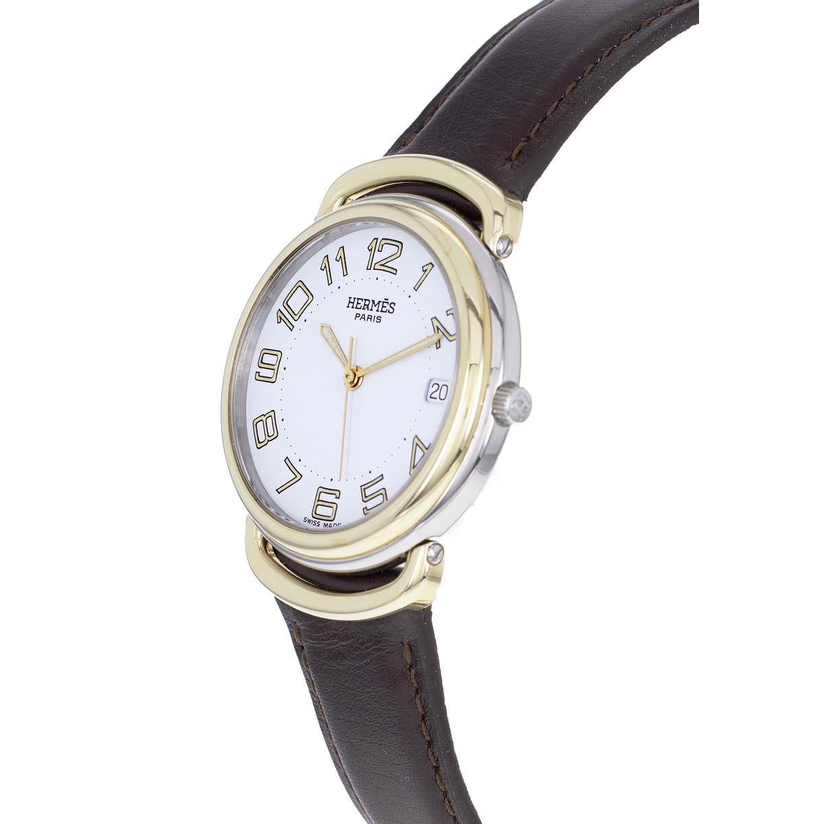 Montre d'occasion HERMES Pullman Kingsize mixte quartz bracelet cuir cresus - vue D2