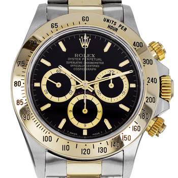 Montre d'occasion ROLEX Cosmograph Daytona homme mouvement automatique certifié (cosc) bracelet or jaune 750/000 et acier