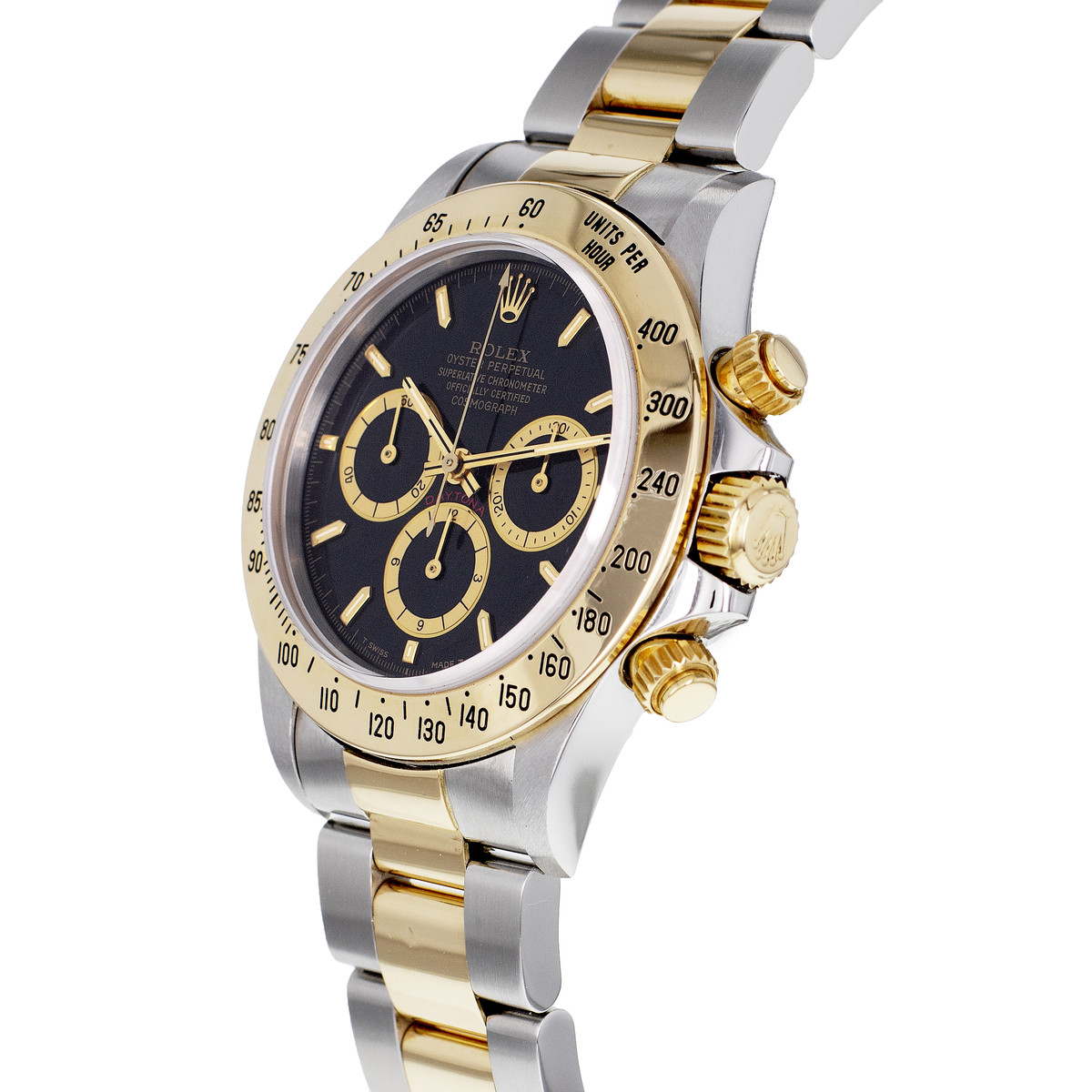 Montre d'occasion ROLEX Cosmograph Daytona homme mouvement automatique certifié (cosc) bracelet or jaune 750/000 et acier - vue D2
