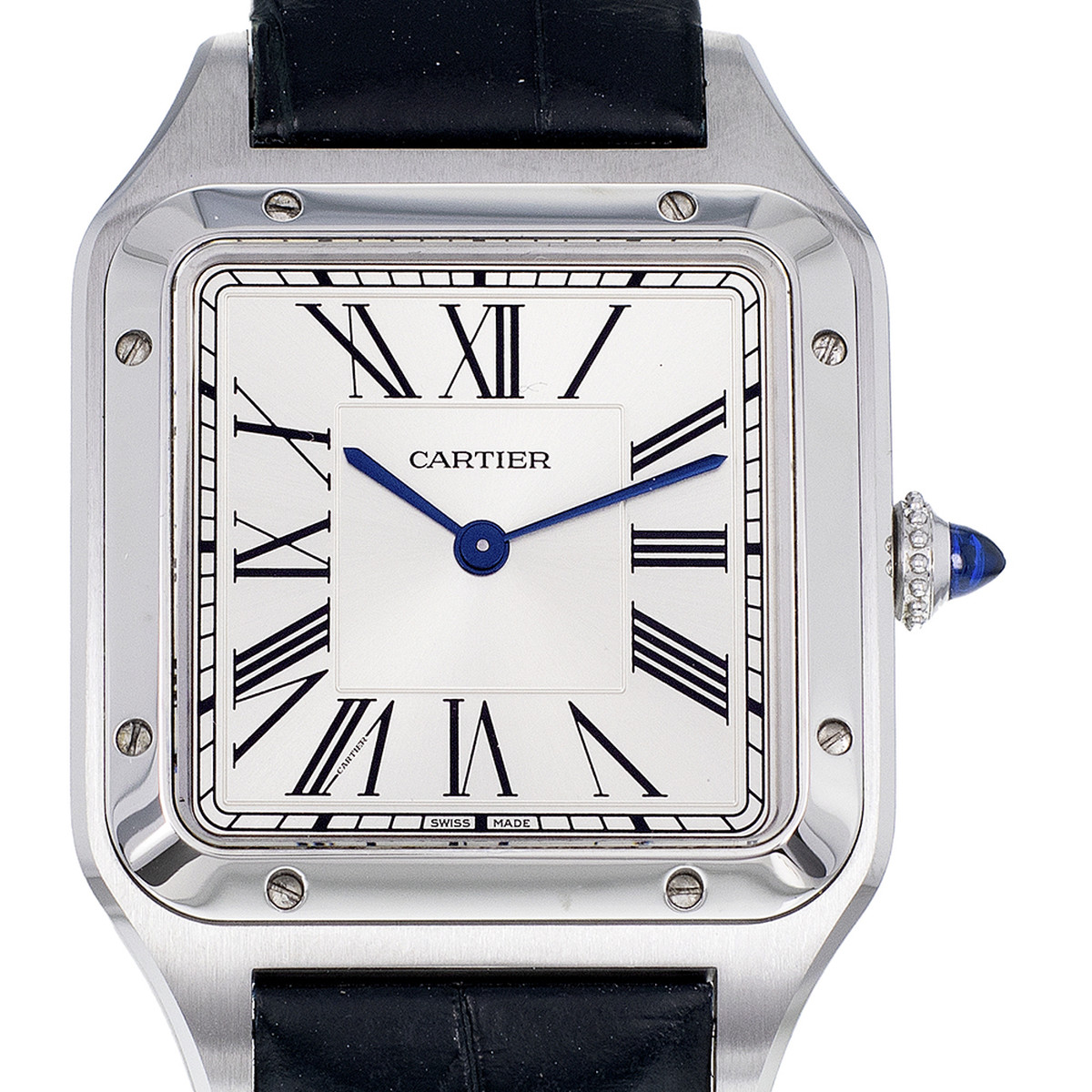 Montre d'occasion CARTIER Santos Dumont mixte quartz bracelet cuir d'origine - vue D1