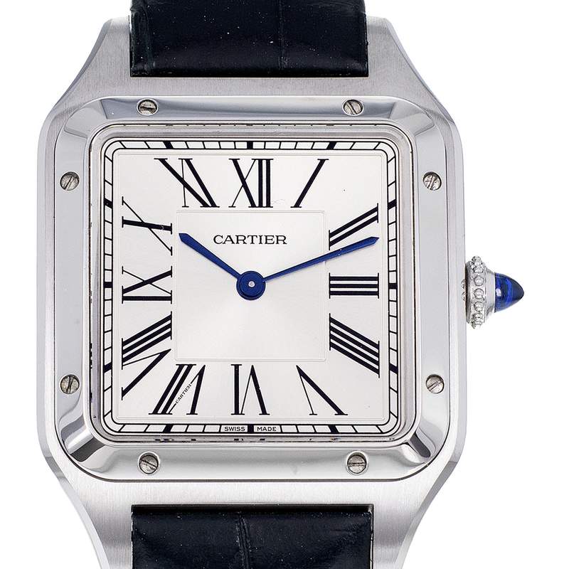 Montre d'occasion CARTIER Santos Dumont mixte quartz bracelet cuir d'origine - vue D1