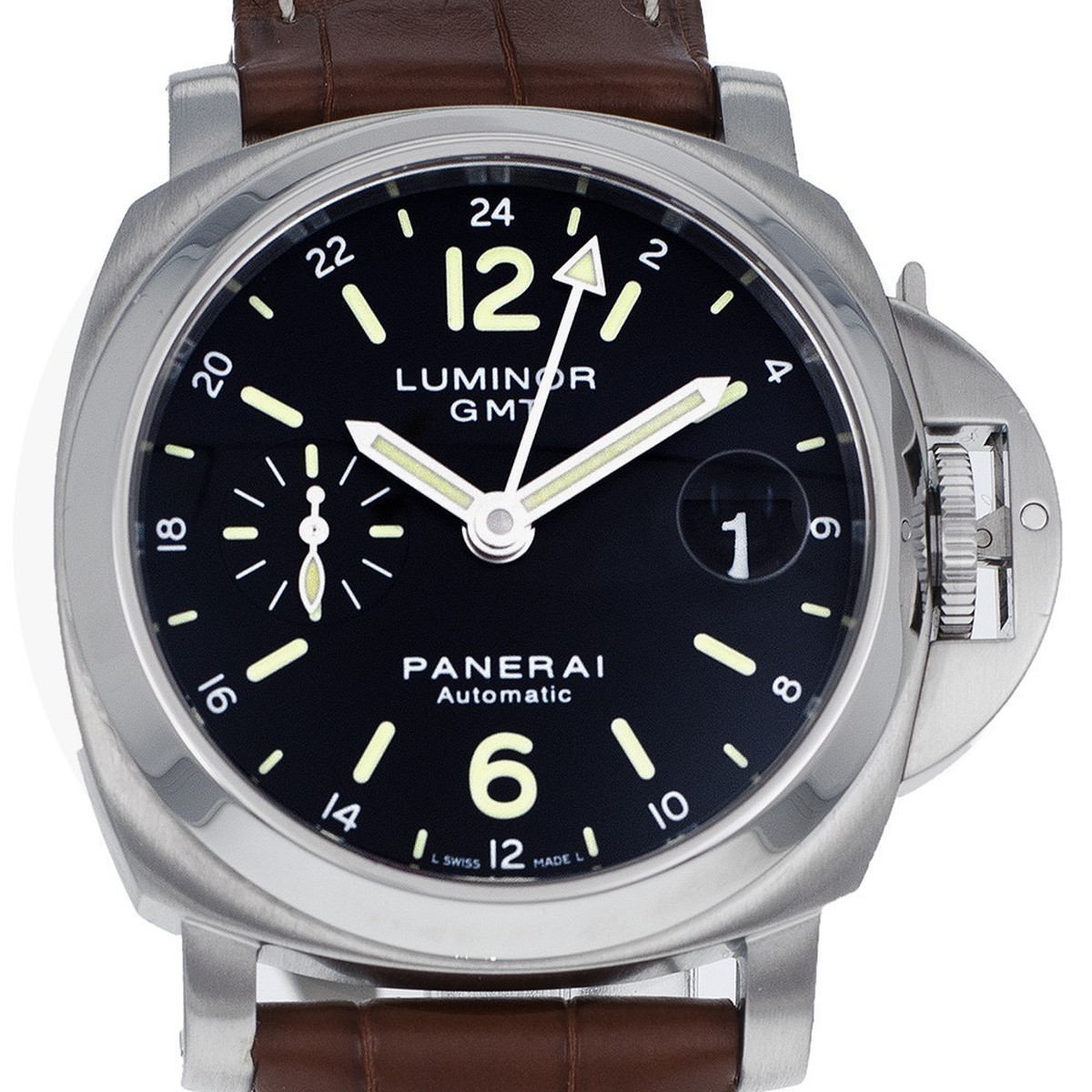 Montre d'occasion PANERAI Luminor GMT homme automatique bracelet cuir d'origine - vue D1