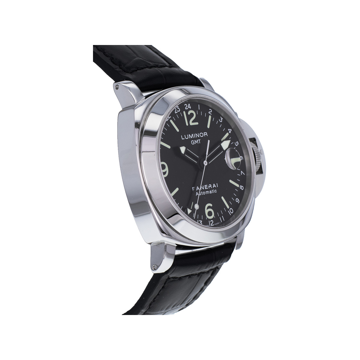 Montre d'occasion PANERAI Luminor Gmt homme mouvement automatique certifié (cosc) bracelet cuir cresus - vue 2