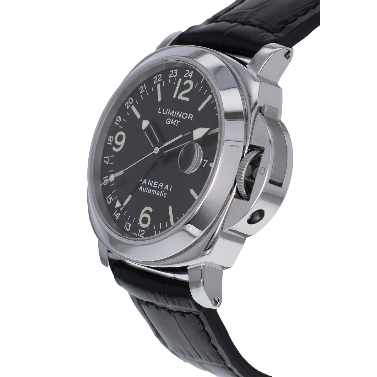 Montre d'occasion PANERAI Luminor Gmt homme mouvement automatique certifié (cosc) bracelet cuir cresus - vue D2