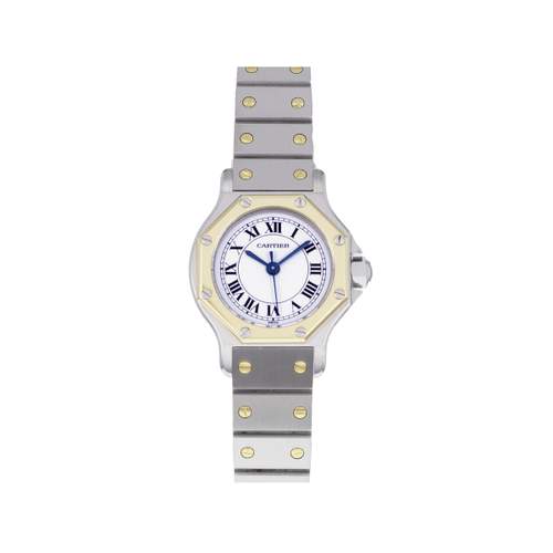 Montre d'occasion CARTIER Santos Octogonale femme automatique bracelet or jaune 750/000 et acier