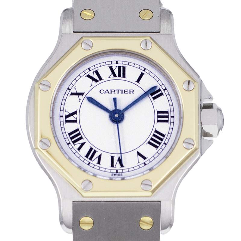 Montre d'occasion CARTIER Santos Octogonale femme automatique bracelet or jaune 750/000 et acier - vue D1