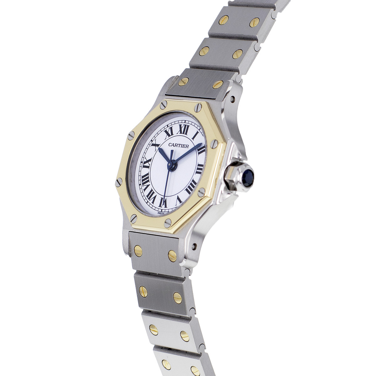 Montre d'occasion CARTIER Santos Octogonale femme automatique bracelet or jaune 750/000 et acier - vue D2
