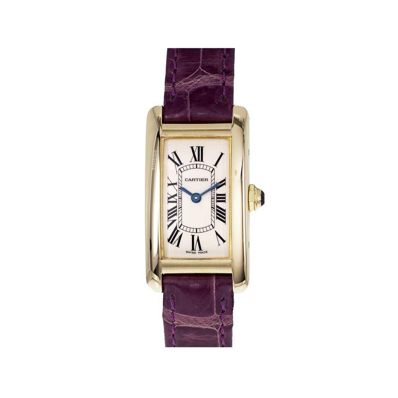 Montre d'occasion CARTIER Tank Américaine femme quartz bracelet cuir d'origine - vue 1