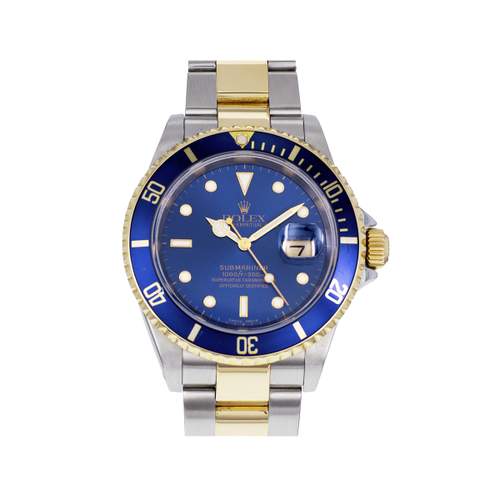 Montre d'occasion ROLEX Submariner Date homme mouvement automatique certifié (cosc) bracelet or jaune 750/000 et acier