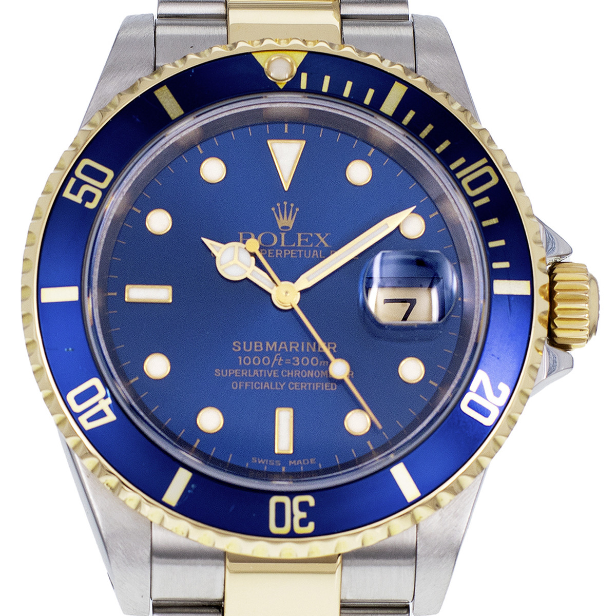 Montre d'occasion ROLEX Submariner Date homme mouvement automatique certifié (cosc) bracelet or jaune 750/000 et acier - vue D1