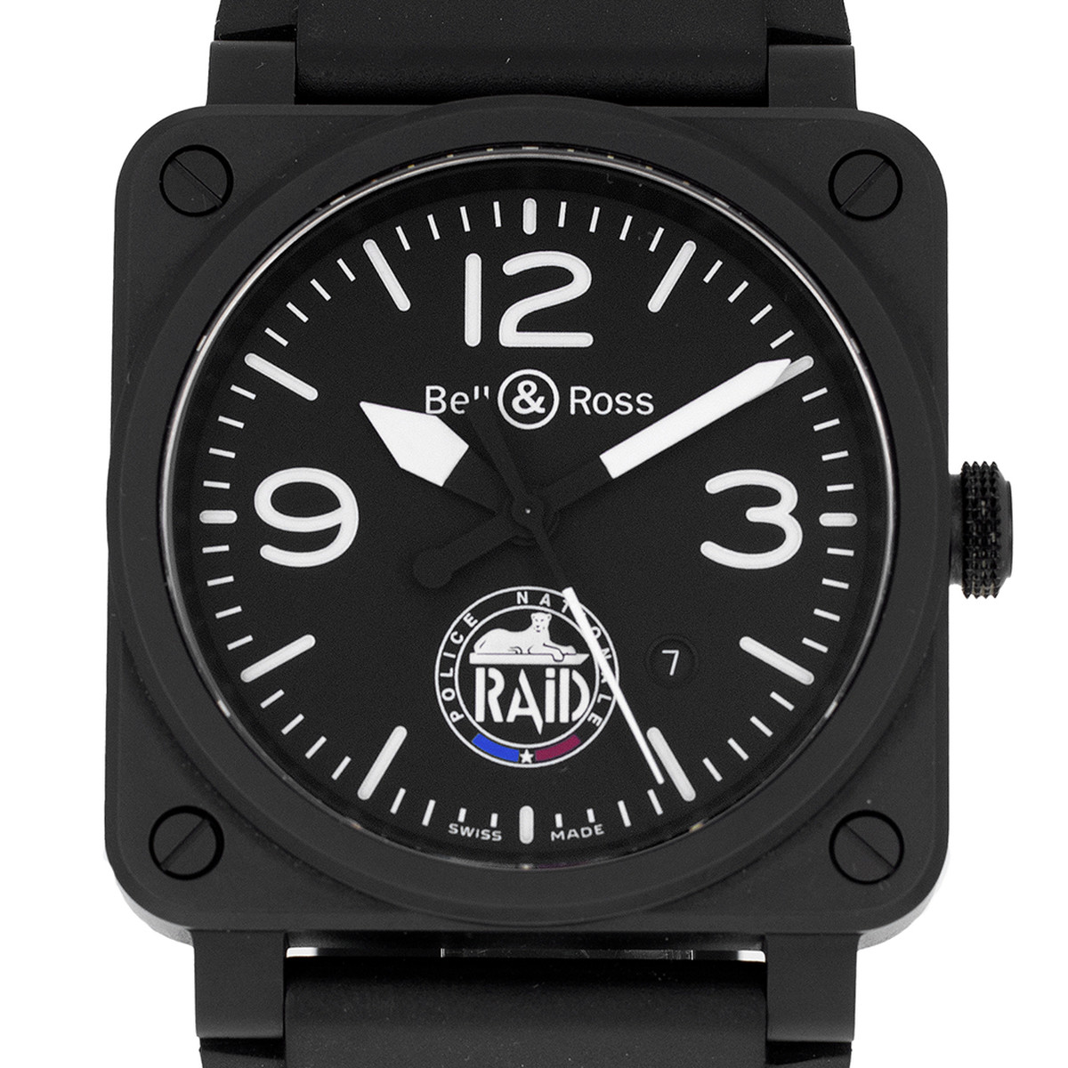 Montre d'occasion BELL & ROSS BR03-92 RAID Limited Edition homme automatique bracelet caoutchouc - vue D1