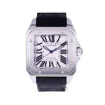 Montre d'occasion CARTIER Santos 100 XL homme automatique bracelet cuir cresus