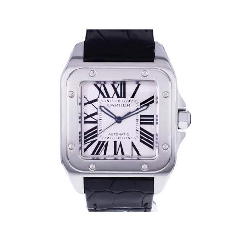 Montre d'occasion CARTIER Santos 100 XL homme automatique bracelet cuir cresus
