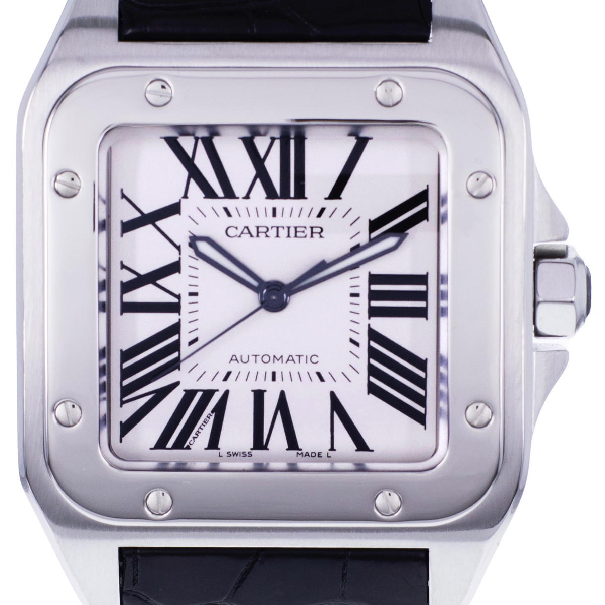 Montre d'occasion CARTIER Santos 100 XL homme automatique bracelet cuir cresus - vue D1