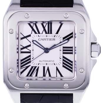 Montre d'occasion CARTIER Santos 100 XL homme automatique bracelet cuir cresus